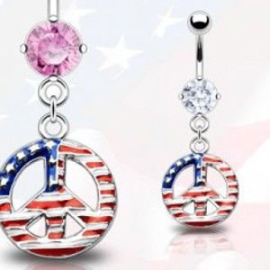 Šperky eshop - Piercing do pupka - symbol mieru, americká vlajka Y11.8 - Farba zirkónu: Ružová - P