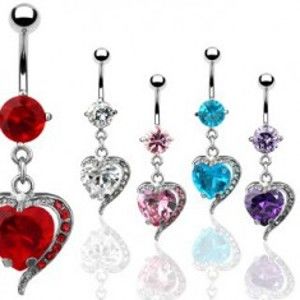 Šperky eshop - Piercing do pupka - zirkónové srdce, kovový obrys Y12.10 - Farba zirkónu: Aqua modrá - Q