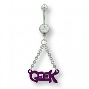 Šperky eshop - Piercing do pupka fialový nápis GEEK X18.12