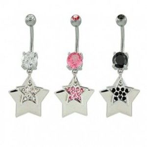 Šperky eshop - Piercing do pupka hviezdy so zirkónmi E14.1 - Farba zirkónu: Čierna - K