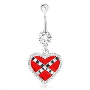 Šperky eshop - Piercing do pupka z ocele 316L, červené srdce, prekrížené pásy, vrúbky SP78.31