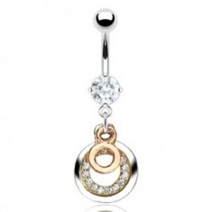 Šperky eshop - Piercing do pupka z ocele 316L, kontúry kruhov, trojfarebné prevedenie SP64.14