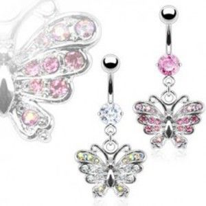 Šperky eshop - Piercing do pupka zirkónový motýľ N27.9 - Farba zirkónu: Ružová - P
