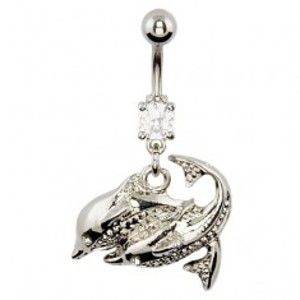 Šperky eshop - Piercing do pupku - dva delfíny, štruktúrované bruško W02.16