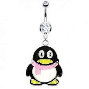 Šperky eshop - Piercing do pupku - oceľový pinguin, ružový šál Y13.16