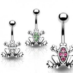Šperky eshop - Piercing do pupku - žabka, zirkóny na chrbte, pevný úchyt Y12.1 - Farba zirkónu: Číra - C