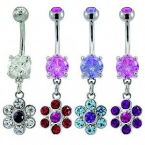 Šperky eshop - Piercing do pupku - zirkónový kvet E1.15 - Farba piercing: Ružová - Tmavofialová