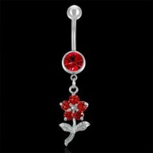 Šperky eshop - Piercing do pupku červený kvet E3.16