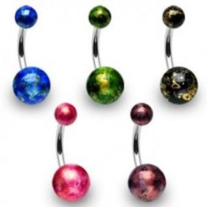 Šperky eshop - Piercing do pupku farebná gulička - zlatisté odlesky N19.21 - Farba piercing: Zelená