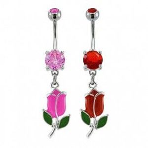 Šperky eshop - Piercing do pupku farebný tulipán E18.3 - Farba zirkónu: Červená - R