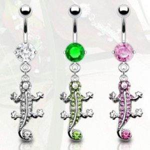 Šperky eshop - Piercing do pupku jašterička so zirkónmi N5.5 - Farba zirkónu: Číra - C