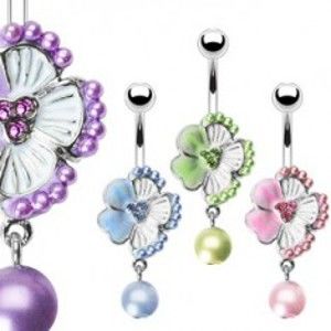Šperky eshop - Piercing do pupku kvietok so zirkónmi a korálik N7.5 - Farba piercing: Fialová