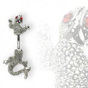 Šperky eshop - Piercing do pupku lezúci chameleón N20.23