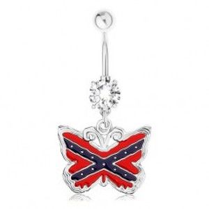 Šperky eshop - Piercing do pupku, oceľ 316L, motýľ, motív americkej južanskej vlajky PC20.05