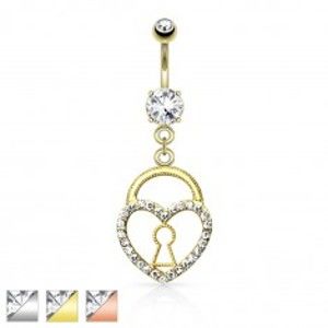 Šperky eshop - Piercing do pupku, oceľ 316L, srdcová kladka zdobená čírymi zirkónikmi S52.13 - Farba: Zlatá