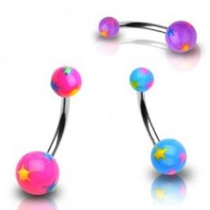 Šperky eshop - Piercing do pupku rôznofarebné hviezdičky I14.28/30 - Farba piercing: Ružová