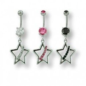 Šperky eshop - Piercing do pupku so zirkónmi hviezda E1.12 - Farba zirkónu: Ružová - P