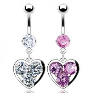 Šperky eshop - Piercing do pupku srdce so zirkónmi N5.25 - Farba zirkónu: Číra - C