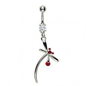 Šperky eshop - Piercing do pupku vážka s červenou hlavičkou I14.25