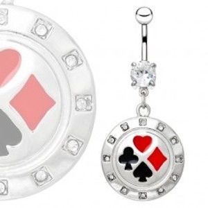Šperky eshop - Piercing do pupku z ocele - kruh s kartovými symbolmi, zirkóny AA21.12