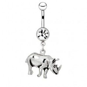 Šperky eshop - Piercing do pupku z ocele - lesklý nosorožec s patinou AA4.04