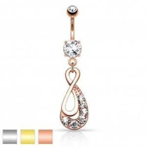 Šperky eshop - Piercing do pupku z ocele 316L, symbol INFINITY, číre zirkóny G20.01 - Farba piercing: Zlatá