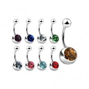 Šperky eshop - Piercing do pupku z ocele so zirkónom, rôzne farby SP01.09/13 - Farba zirkónu: Aqua modrá - Q