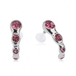 Šperky eshop - Piercing do tragusu, oceľový, ružové kamienky R13.10