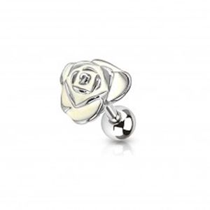 Šperky eshop - Piercing do tragusu z chirurgickej ocele - ruža zdobená krémovou glazúrou R03.01