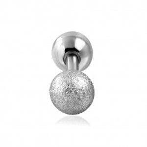 Šperky eshop - Piercing do tragusu z ocele - hladká a pieskovaná guľôčka striebornej farby, 6 mm W24.34