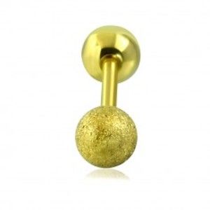 Šperky eshop - Piercing do tragusu z ocele - hladká a pieskovaná guľôčka zlatej farby, 16 mm S29.16