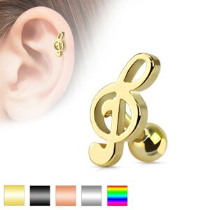 Piercing do ucha z chirurgickej ocele - husľový kľúč, rôzne farebné prevedenie - Farba piercing: Strieborná