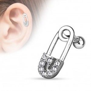 Šperky eshop - Piercing do ucha z chirurgickej ocele, zapínací špendlík s čírymi zirkónikmi AC19.28