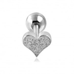 Šperky eshop - Piercing do ucha z ocele - pieskované srdiečko a guľôčka striebornej farby W24.31