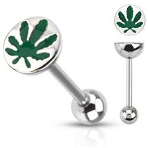 Šperky eshop - Piercing jazyka s obrázkom marihuanového listu C8.10