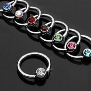 Šperky eshop - Piercing krúžok s farebným zirkónom C11.9 - Rozmer: 1,6 mm x 11 mm, Farba zirkónu: Svetlo zelená - G