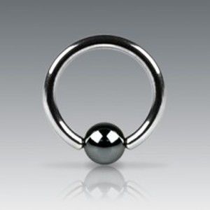 Šperky eshop - Piercing z ocele 316L - krúžok s tmavosivou guličkou C3.1/C8.9/C4.1 - Rozmer: 1 mm x 8 mm x 3 mm