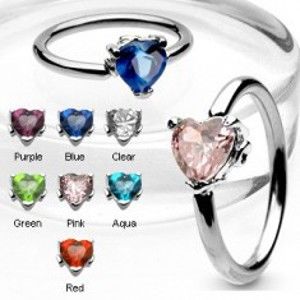 Šperky eshop - Piercing krúžok so zirkónovým srdcom C13.1 - Farba zirkónu: Ružová - P