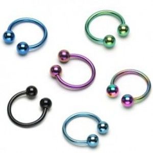 Šperky eshop - Piercing podkova s dvoma guličkami z anodizovaného titánu C15.6 - Hrúbka piercingu: 1,2 mm, Farba zirkónu: Fialová - A