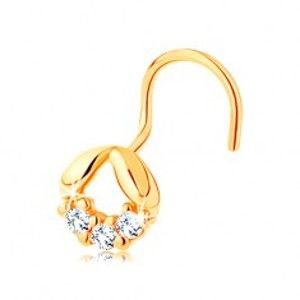 Šperky eshop - Piercing v žltom 14K zlate, zahnutý - dva oblé lístočky a línia čírych zirkónikov GG140.10