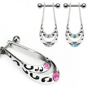 Šperky eshop - Piercing z chirurgickej ocele - kmeňový vzor, zirkóny F13.10 - Farba zirkónu: Ružová - P