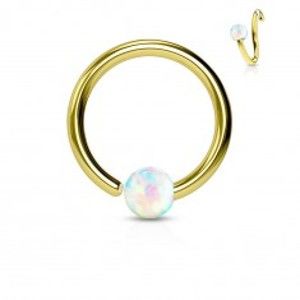 Šperky eshop - Piercing z chirurgickej ocele, lesklý krúžok zlatej farby s opálovou guličkou I45.01/11 - Hrúbka x priemer x veľkosť guličky: 1 x 8 x 2 mm