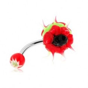 Šperky eshop - Piercing z chirurgickej ocele, silikónový ježko, zelená, červená a čierna farba PC13.05