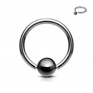 Šperky eshop - Piercing z ocele 316L - krúžok s tmavosivou guličkou C3.1/C8.9/C4.1 - Rozmer: 1,6 mm x 19 mm x 5 mm