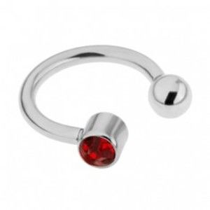 Šperky eshop - Piercing z ocele do obočia - podkova striebornej farby, červený zirkón PC04.22