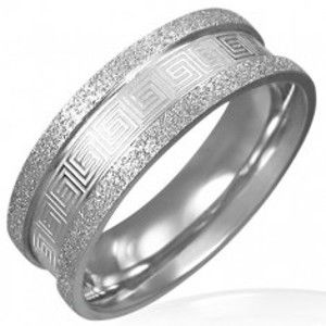 Šperky eshop - Pieskovaný oceľový prsteň - grécky kľúč D11.13 - Veľkosť: 51 mm