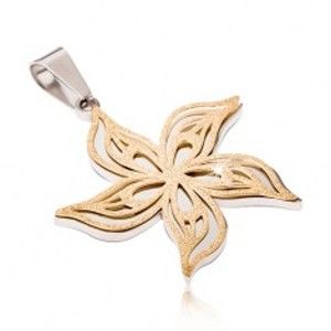Šperky eshop - Pieskovaný prívesok z ocele strieborno-zlatej farby, zvlnený kvet AA25.01