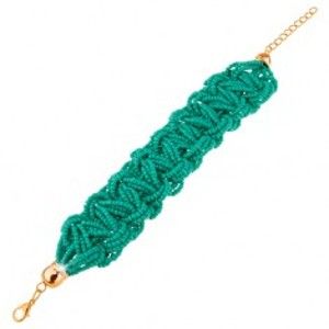 Šperky eshop - Pletený korálkový náramok, tyrkysová farba, karabínkové zapínanie O15.1