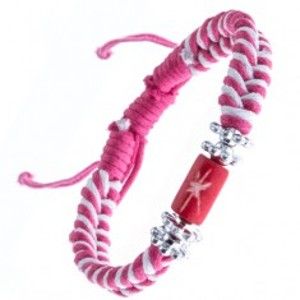 Šperky eshop - Pletený náramok - ružovo-biely, kvietky, valček s hviezdou Y52.02