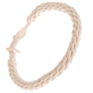 Šperky eshop - Pletený náramok béžovej farby zo šnúrok, drobné čiarky S19.08